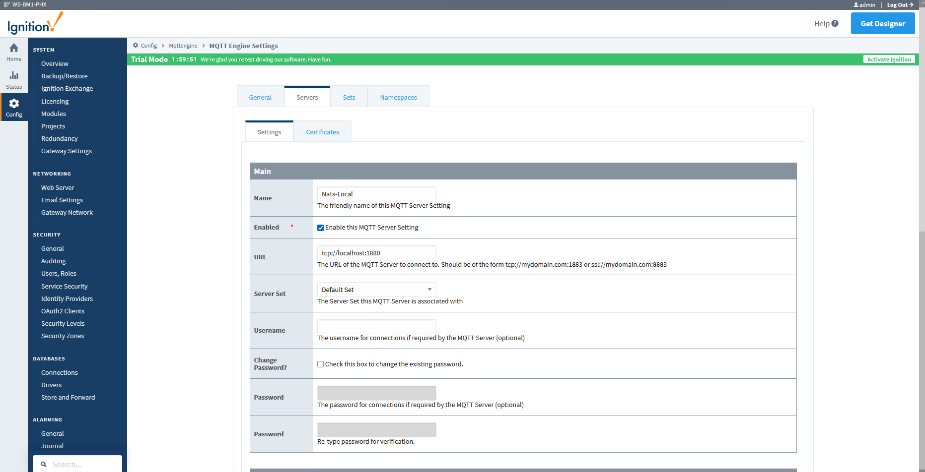 Engine server config